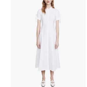 THEORY Women's Tie Sleeve Maxi Shirt Dress button Down Short Dres Size 8 White